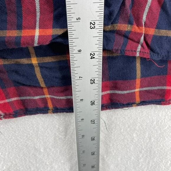 Zara Button-Up Shirt Women's Sz M Red Blue Plaid V-Neck Collared Relaxed Fit - Picture 5 of 12